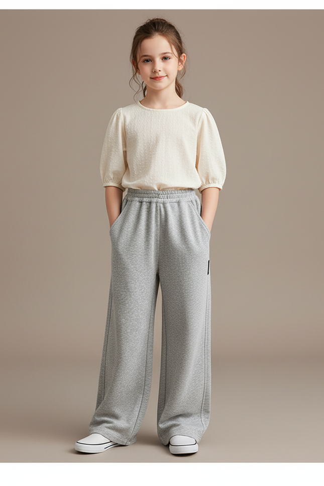Pantalon Baggy Gris Ample Coton Enfant Décontracté Sportif - Molleton