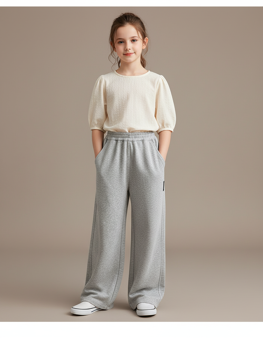 Pantalon Baggy Gris Ample Coton Enfant Décontracté Sportif - Molleton