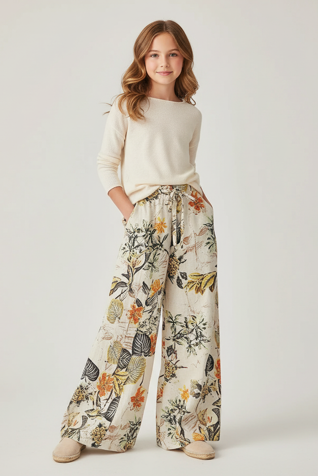 Pantalon Baggy Fleuri Ample Fluide Bohème Cordon - Imprimé Lin