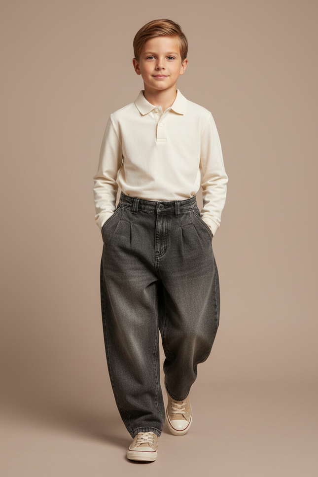 Pantalon Baggy Jean Gris Ample Enfant Coton