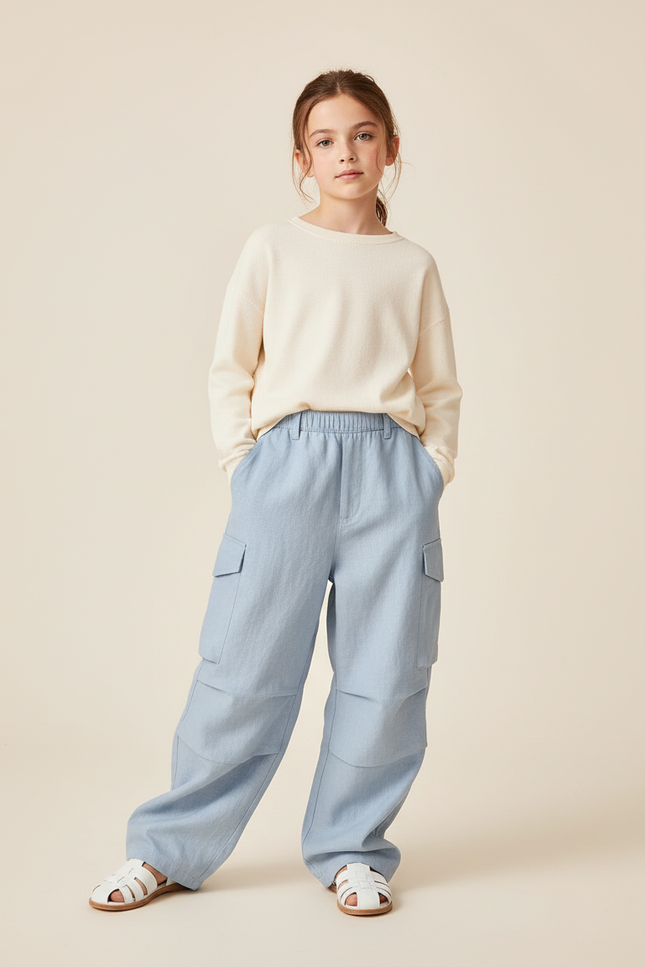 Pantalon Baggy Bleu Clair Ample Cargo Enfant - Lin
