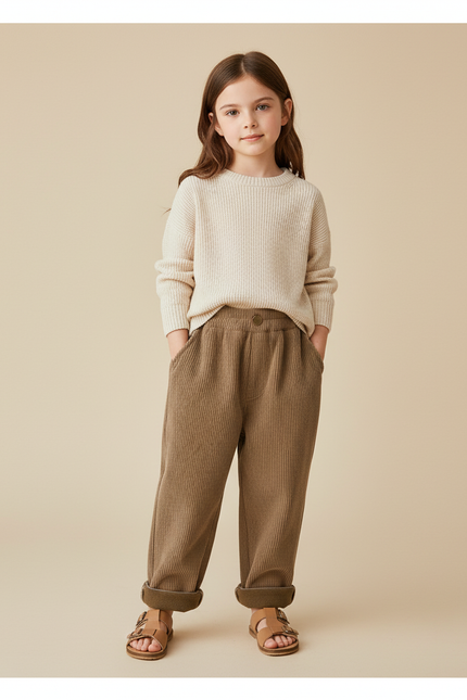 Pantalon Baggy Côtelé Marron Ample Décontracté Enfant Doux - Cordé