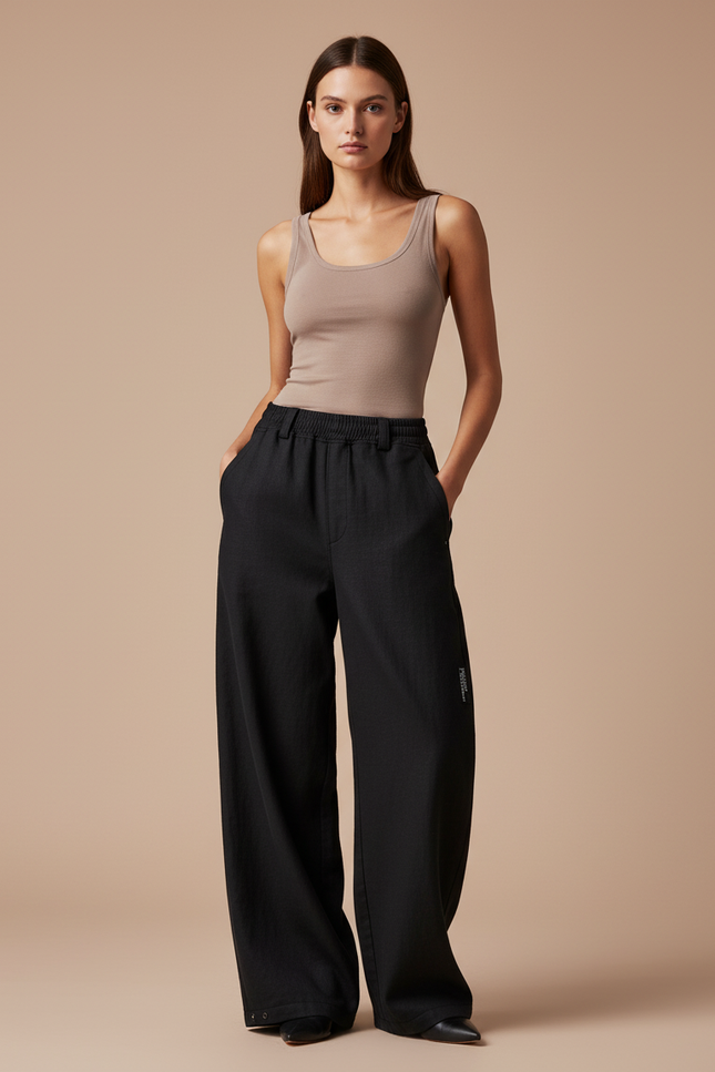 Pantalon Baggy Noir Ample Taille Élastique Fluide - Viscose
