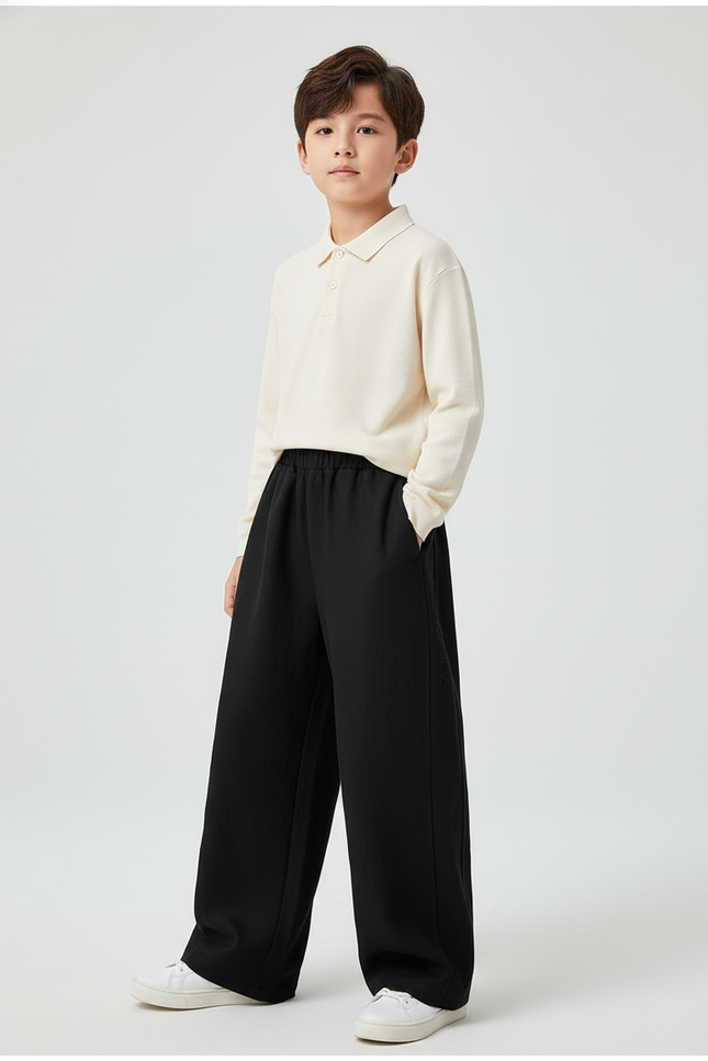 Pantalon Baggy Noir Ample Coton Élastique Garçon Sport - Molleton