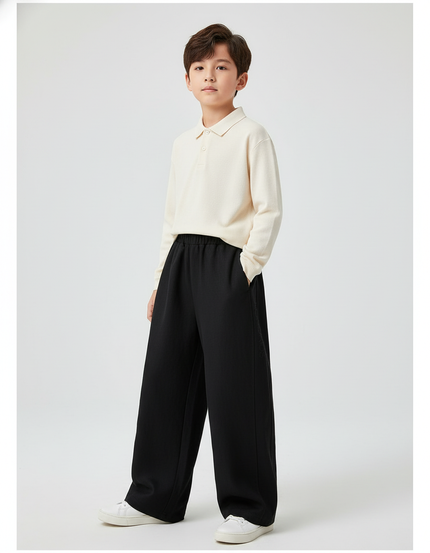 Pantalon Baggy Noir Ample Coton Élastique Garçon Sport - Molleton