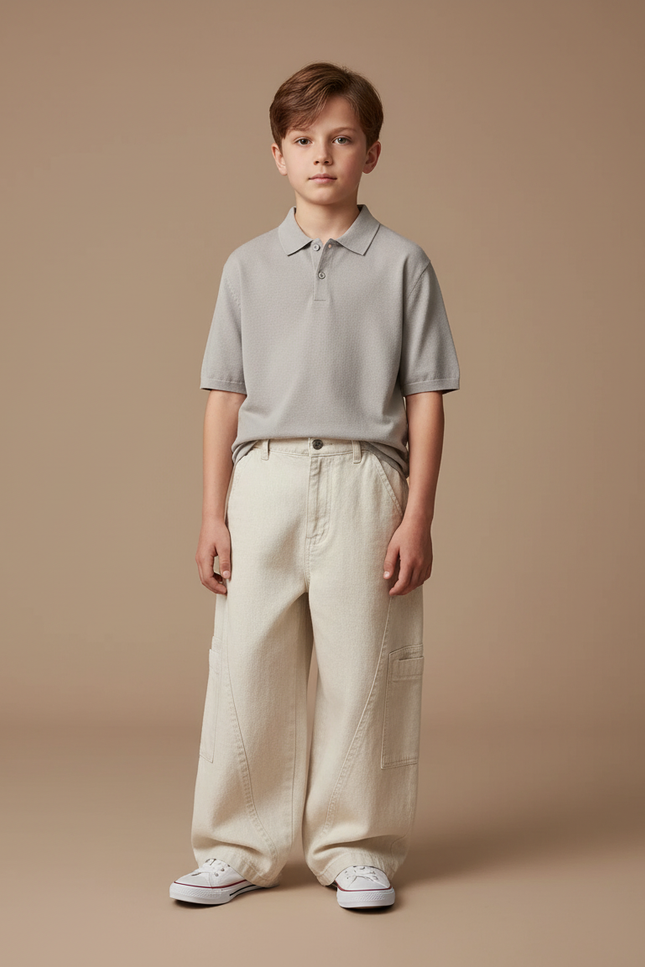 Pantalon Baggy Beige Large Coton Décontracté Garçon - Toile