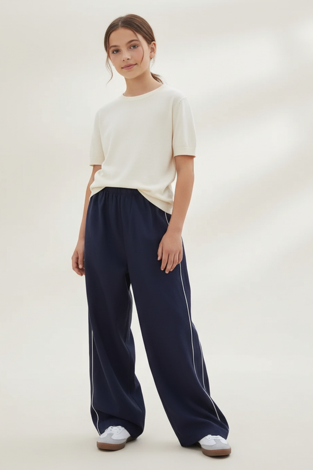 Pantalon Baggy Bleu Marine Ample Rayures Blanches - Molleton