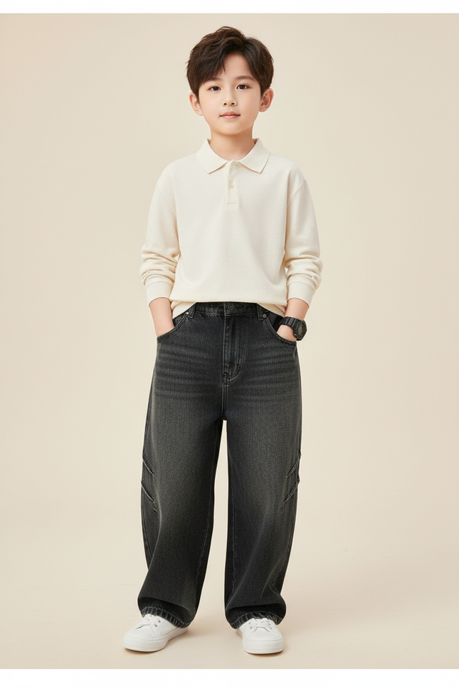 Pantalon Baggy Noir Ample Jean Garçon Poches - Gris