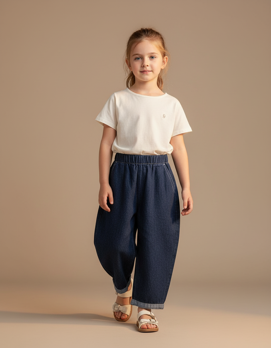 Pantalon Baggy Denim Bleu Ample Enfant Décontracté - Jean