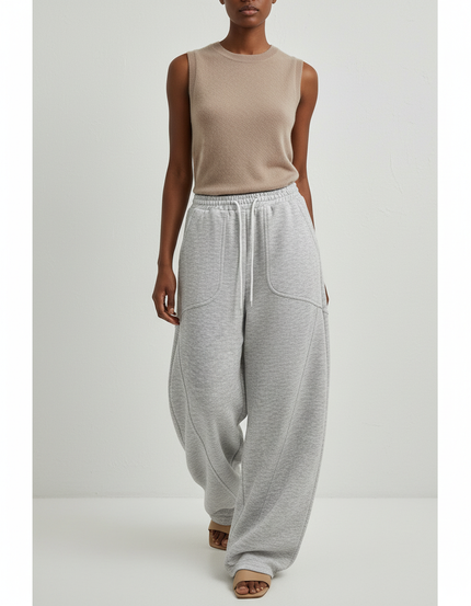 Pantalon Baggy Gris Molleton Ample Décontracté Sport Femme