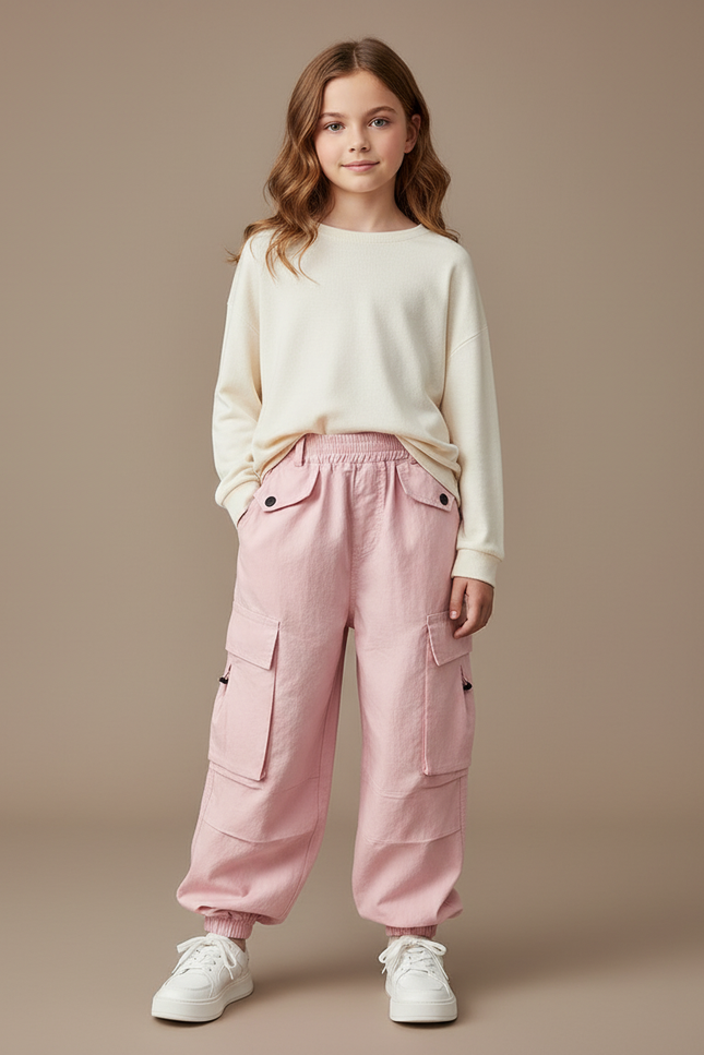 Pantalon Baggy Rose Cargo Ample Coton Enfants
