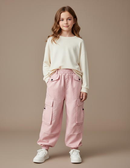 Pantalon Baggy Rose Cargo Ample Coton Enfants
