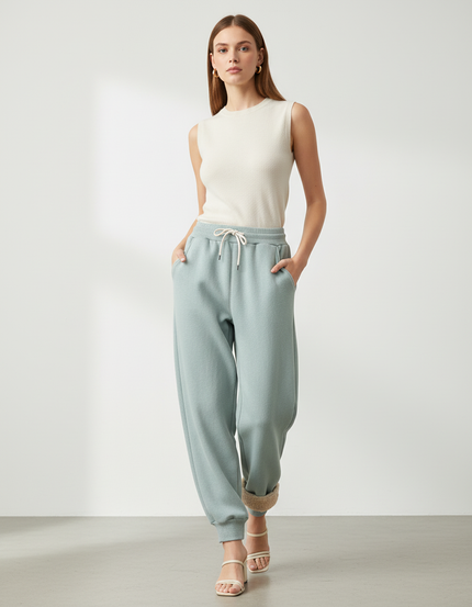 Pantalon Baggy Vert Coton Molletonné Ample Doublé