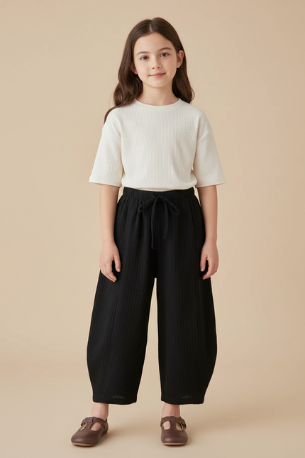 Pantalon Baggy Noir Côtelé Ample Coton Enfant - Cordé