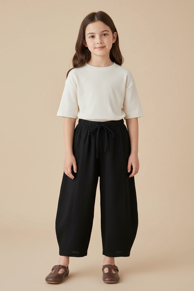 Pantalon Baggy Noir Côtelé Ample Coton Enfant - Cordé