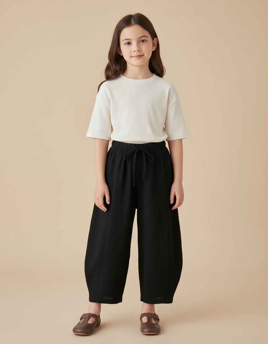 Pantalon Baggy Noir Côtelé Ample Coton Enfant - Cordé