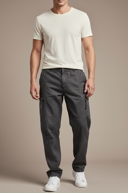 Pantalon Baggy Gris Coton Ample Cargo Homme - Toile