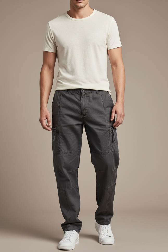 Pantalon Baggy Gris Coton Ample Cargo Homme - Toile