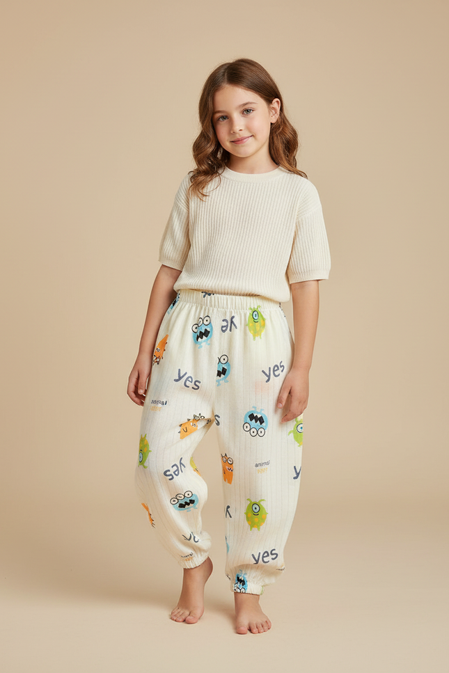 Pantalon Baggy Coton Imprimé Monstre Rayé Enfant Ample