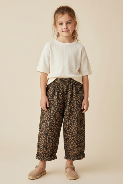 Pantalon Baggy Léopard Ample Confortable Fille - Imprimé Toile