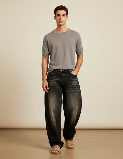 Pantalon Baggy Noir Délavé Ample Denim Homme - Jean