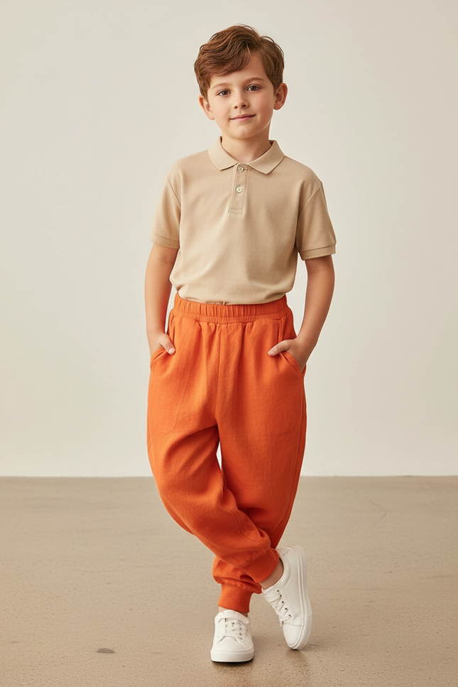 Pantalon Baggy Orange Coton Ample Confortable Enfant - Lin