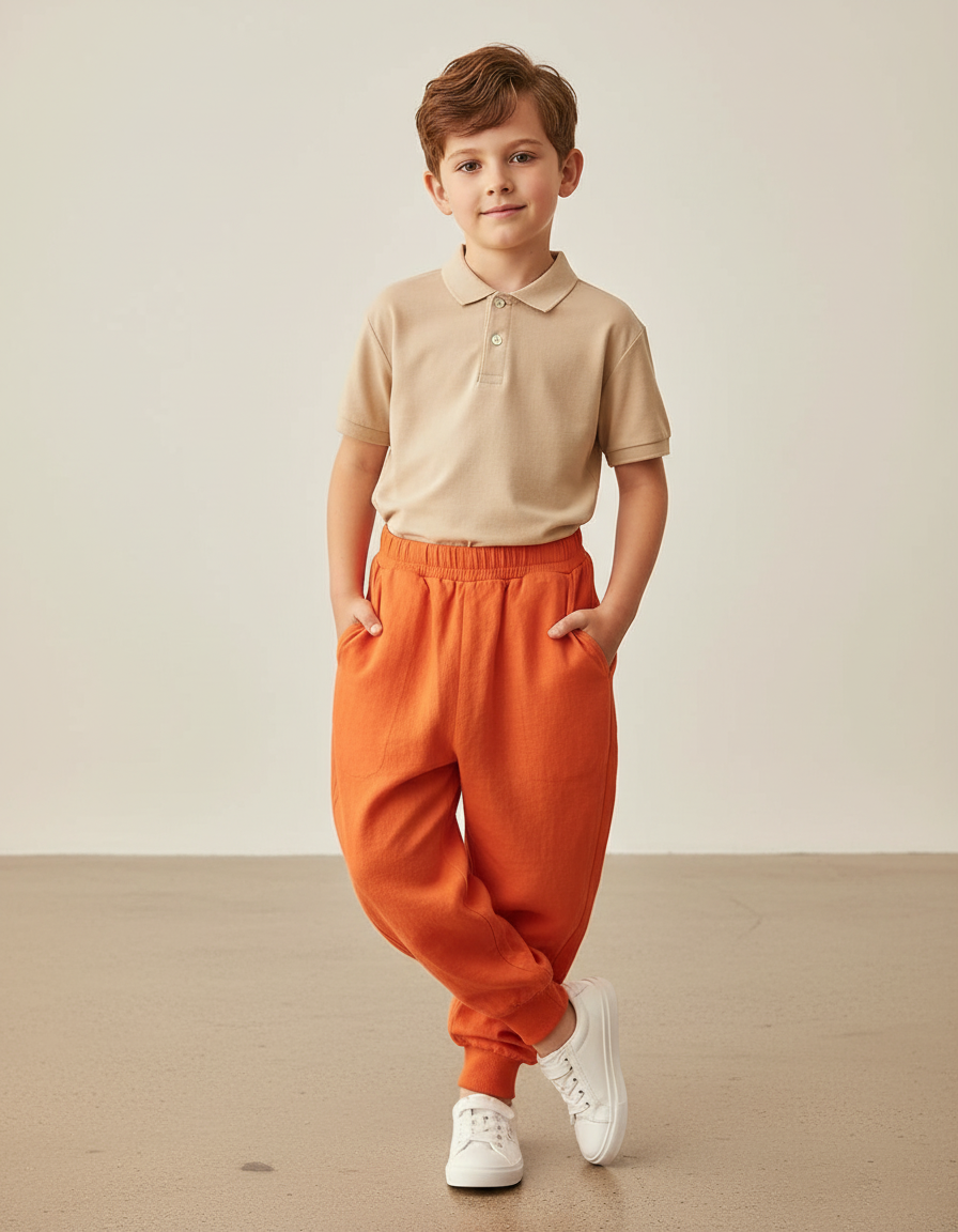 Pantalon Baggy Orange Coton Ample Confortable Enfant - Lin