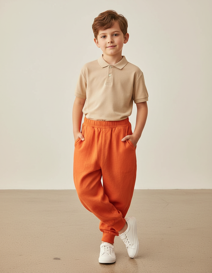Pantalon Baggy Orange Coton Ample Confortable Enfant - Lin