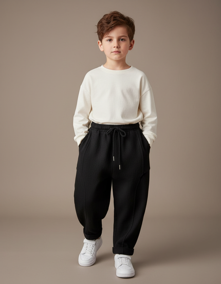 Pantalon Baggy Garçon Noir Jogging Coton Streetwear - Molleton