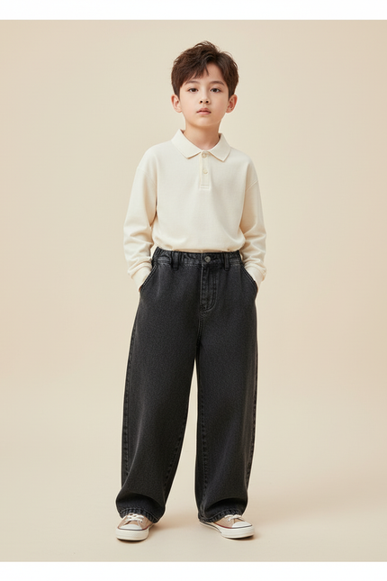 Pantalon Baggy Gris Foncé Ample Coton Décontracté Garçon - Jean