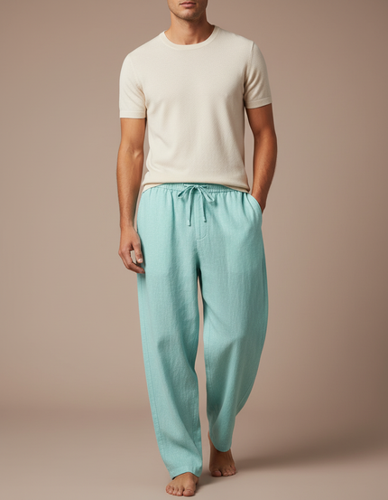Pantalon Baggy Vert Menthe Ample Lin Décontracté Homme