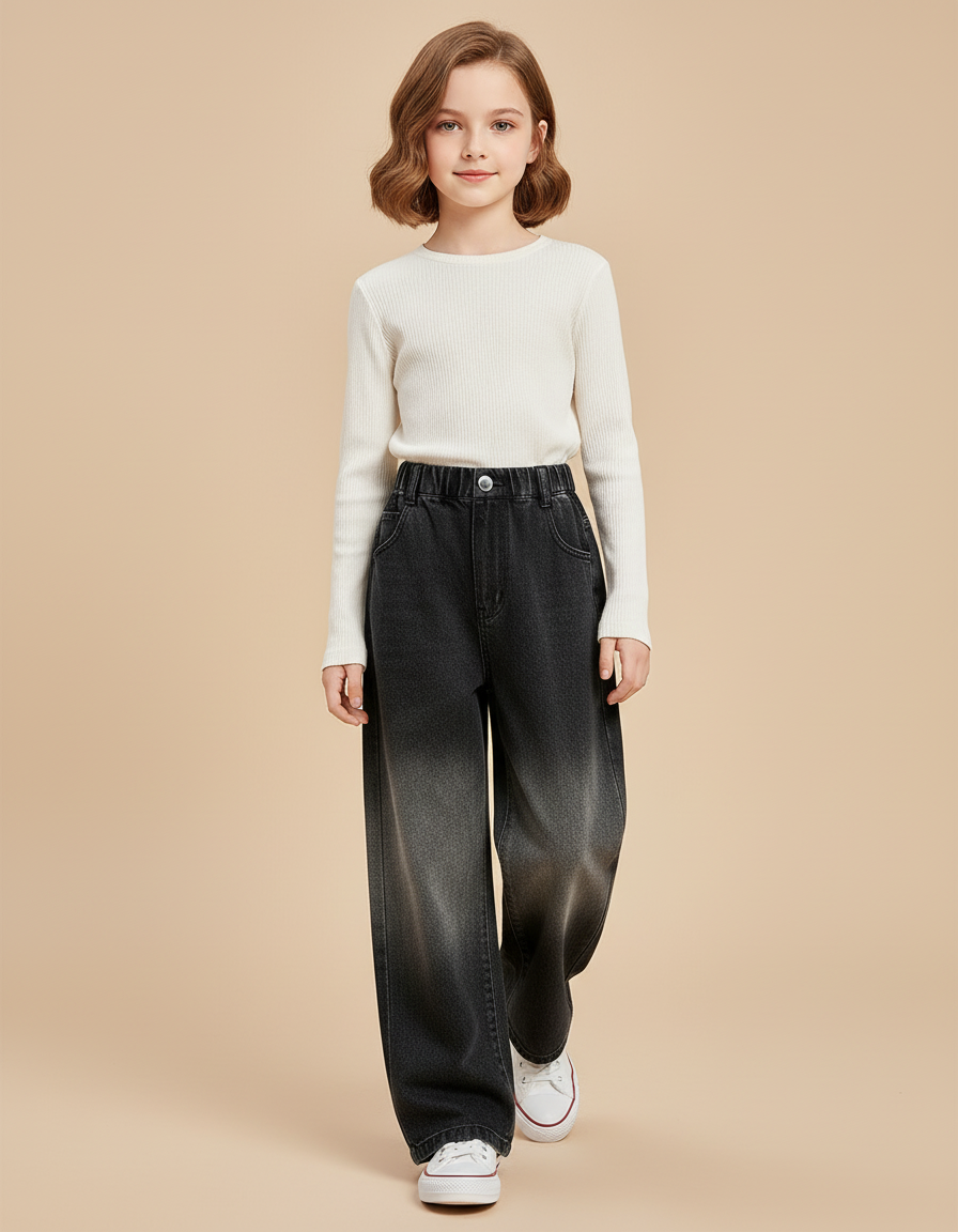 Pantalon Baggy Denim Dégradé Ample Enfant - Gris Jean