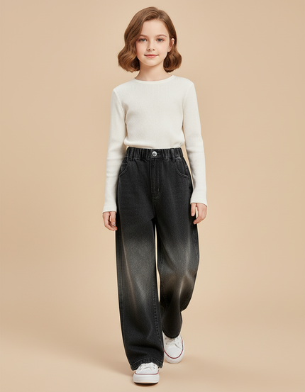 Pantalon Baggy Denim Dégradé Ample Enfant - Gris Jean