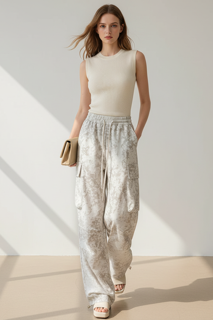 Pantalon Baggy Imprimé Ample Cargo Élastique Femme - Molleton