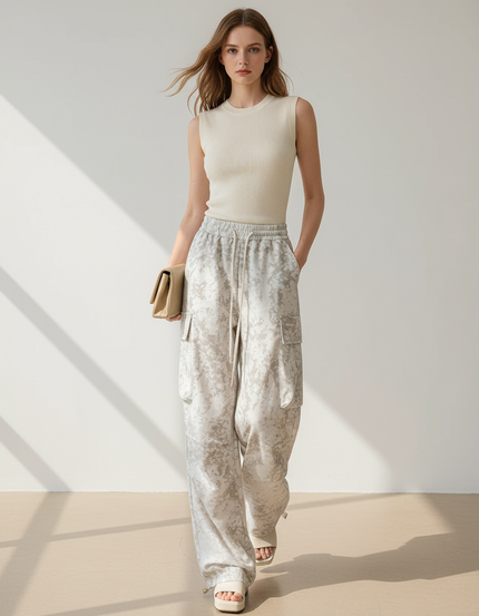 Pantalon Baggy Imprimé Ample Cargo Élastique Femme - Molleton