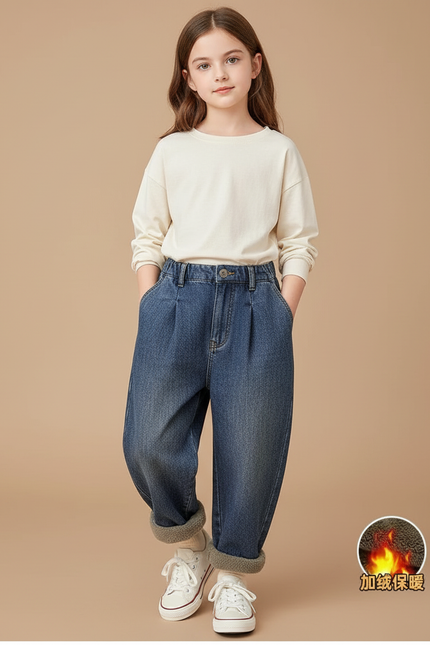 Pantalon Baggy Bleu Jean Ample Velours Épais Hiver
