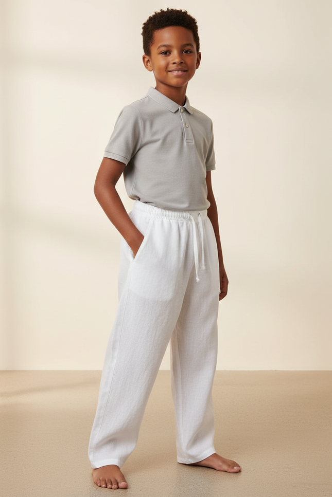 Pantalon Baggy Blanc Lin Ample Cordon Garçon