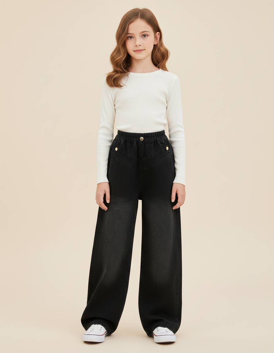 Pantalon Baggy Noir Dégradé Ample Denim Enfant - Jean
