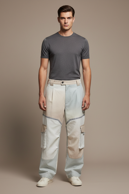 Pantalon Baggy Patchwork Cargo Ample Décontracté Homme - Multicolore Jean