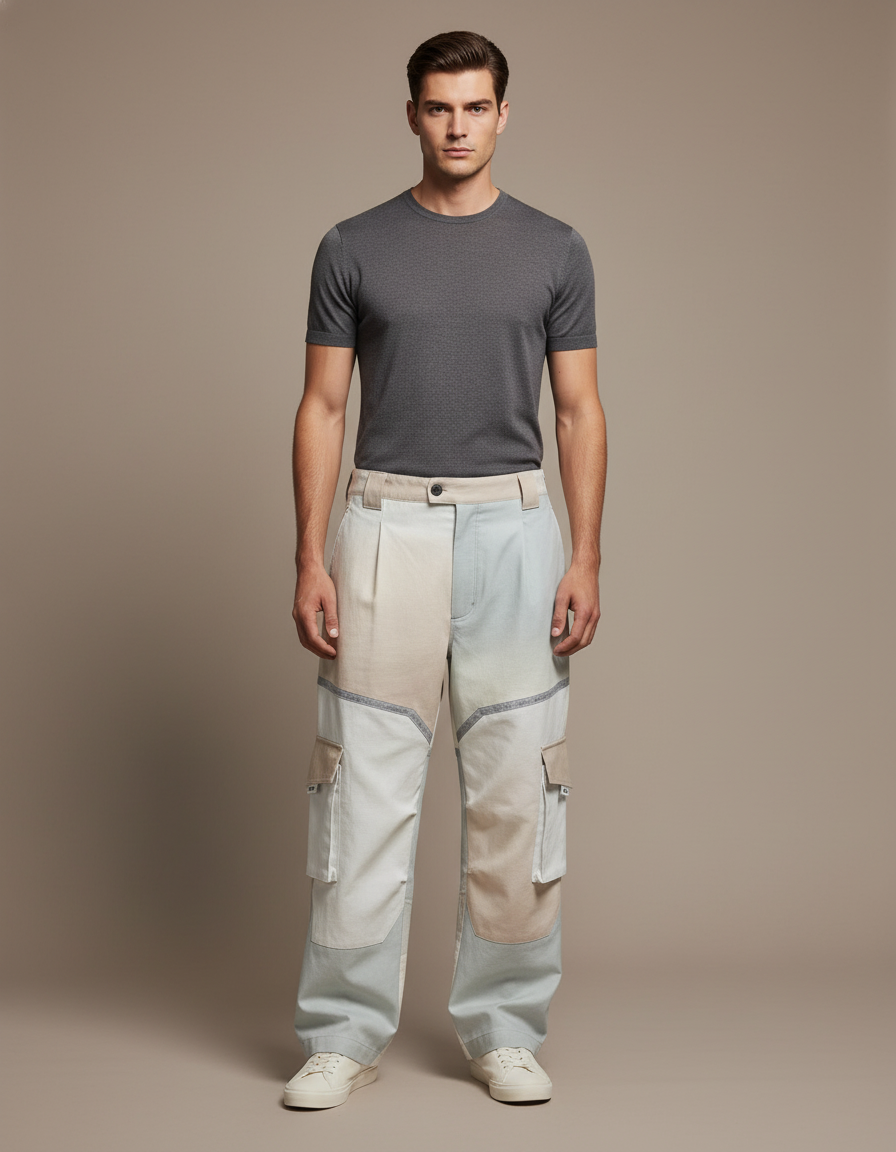Pantalon Baggy Patchwork Cargo Ample Décontracté Homme - Multicolore Jean