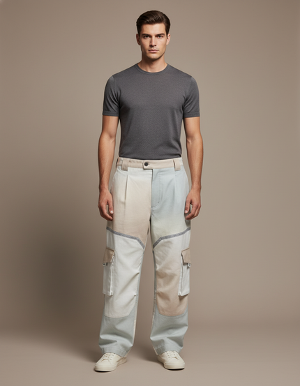 Pantalon Baggy Patchwork Cargo Ample Décontracté Homme - Multicolore Jean