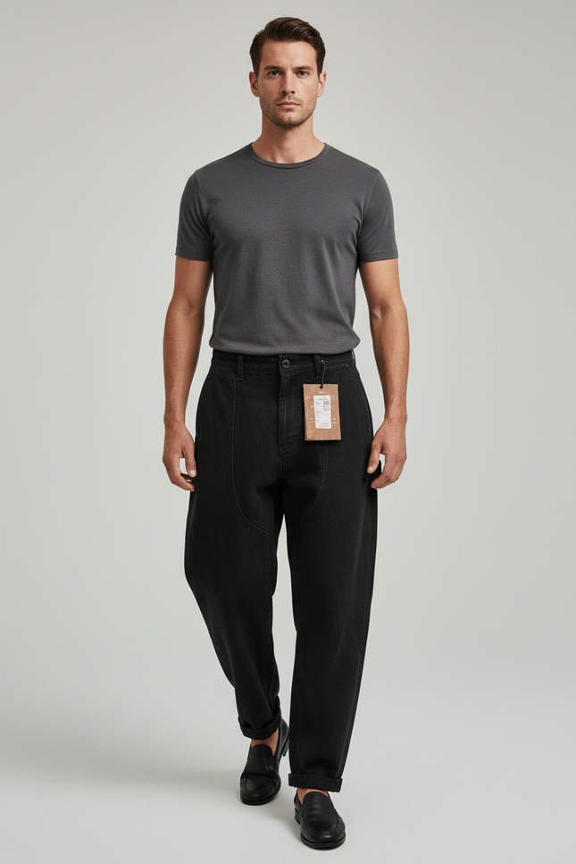 Pantalon Baggy Noir Coton Ample Confortable Décontracté Homme - Jean