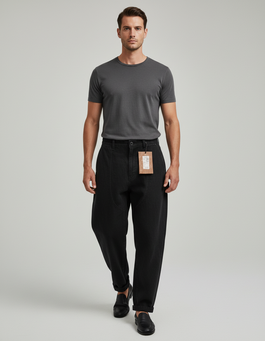 Pantalon Baggy Noir Coton Ample Confortable Décontracté Homme - Jean
