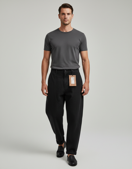 Pantalon Baggy Noir Coton Ample Confortable Décontracté Homme - Jean