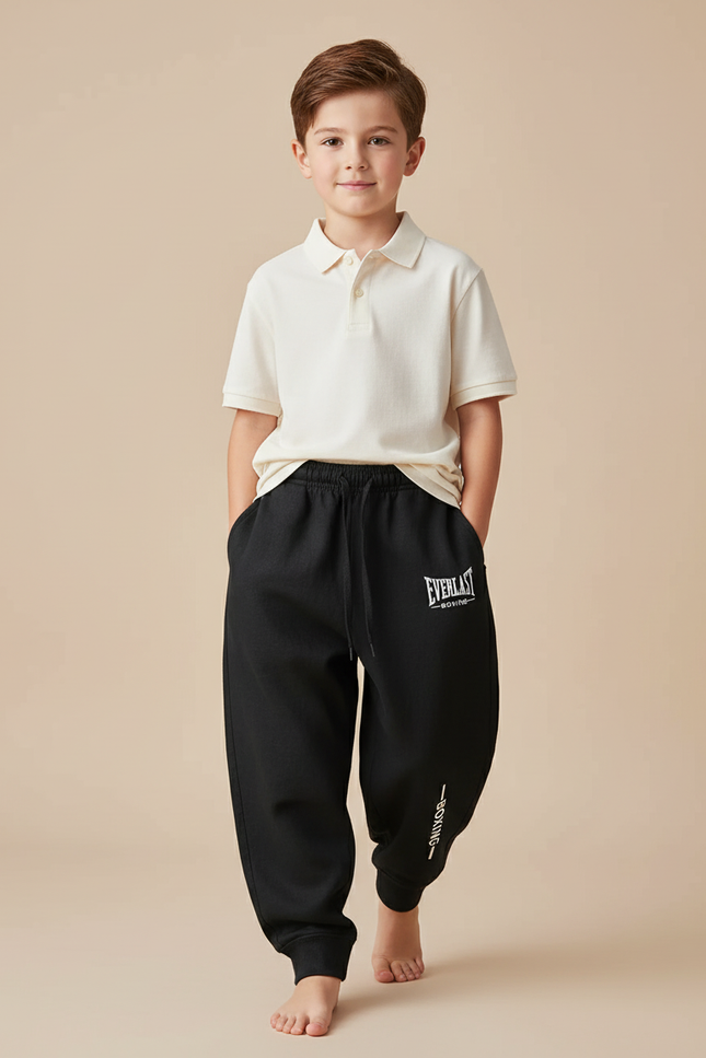 Pantalon Baggy Noir Cordon Imprimé Molleton Enfant