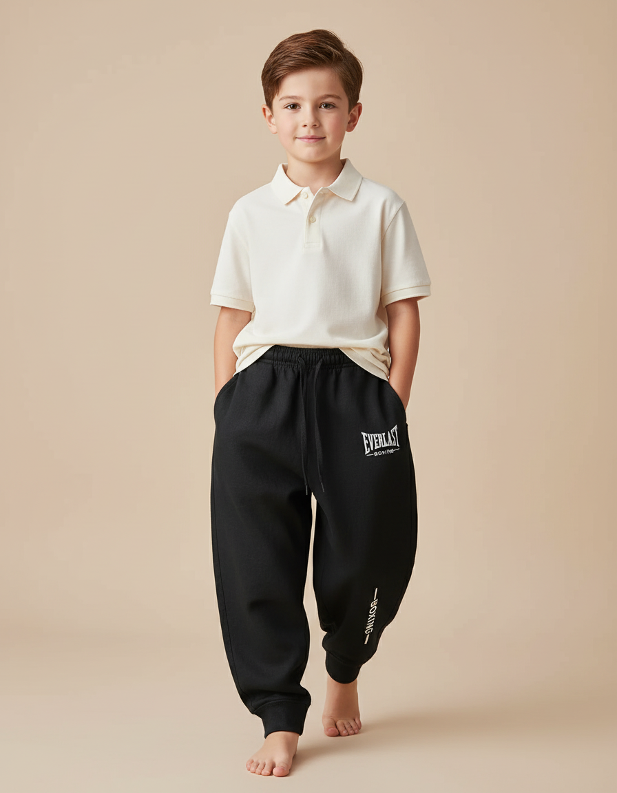 Pantalon Baggy Noir Cordon Imprimé Molleton Enfant