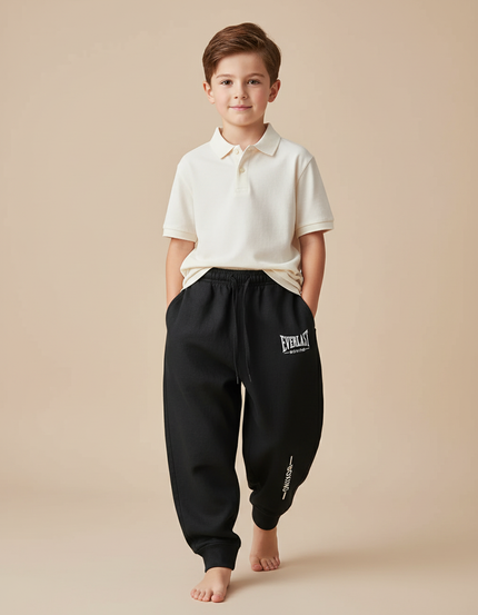 Pantalon Baggy Noir Cordon Imprimé Molleton Enfant