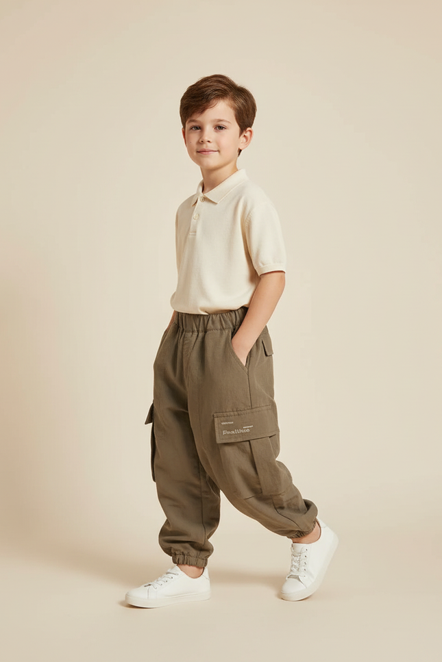 Pantalon Baggy Kaki Coton Cargo Garçon Décontracté