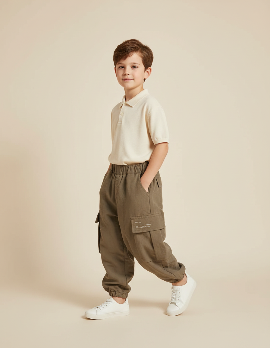 Pantalon Baggy Kaki Coton Cargo Garçon Décontracté