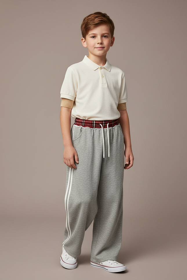 Pantalon Baggy Gris Ample Rayures Blanches Sport Enfant - Molleton